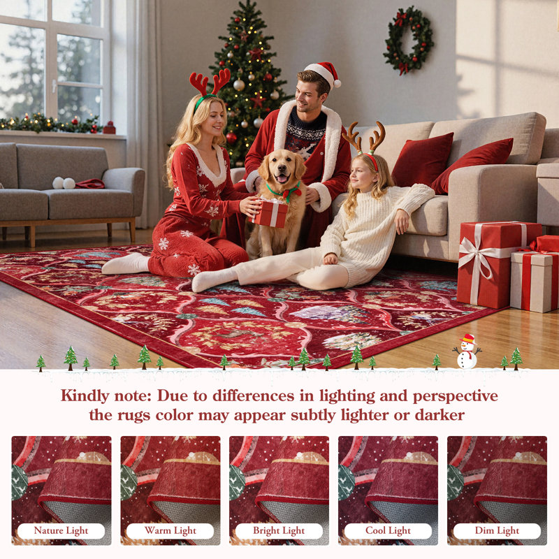 The Holiday Aisle® Laraven Christmas World Full-Coverage Rug